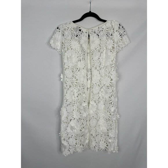 Milly 3D White Floral Embroidered Short‎ Sleeve Cocktail Mini Dress - Picture 7 of 11